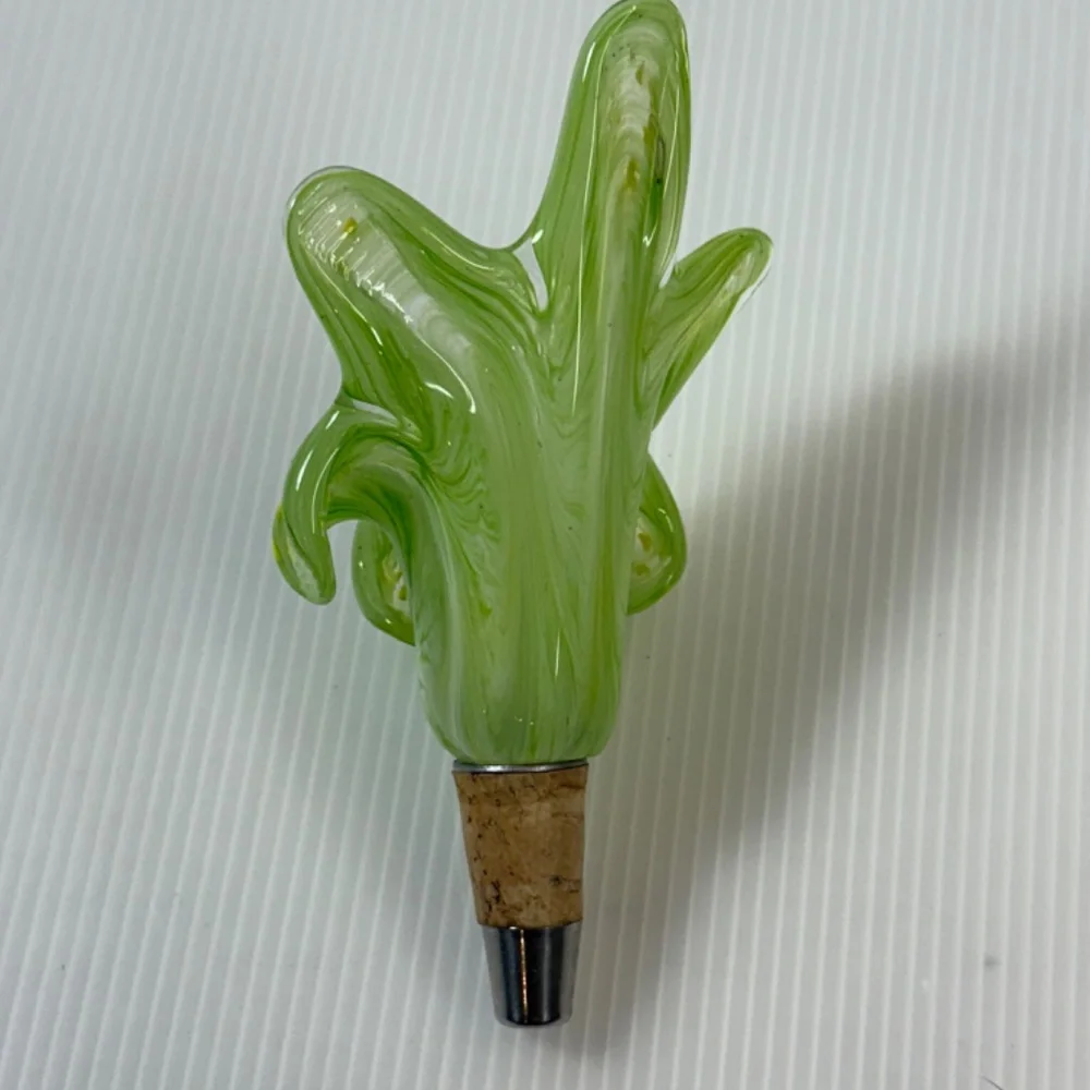Bombay Company GREEN LILY Hand Blown Glass Flower‎ Wine Bottle Stopper